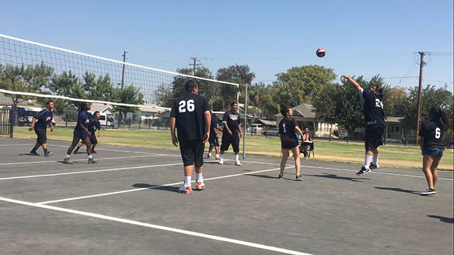 playing volleyball